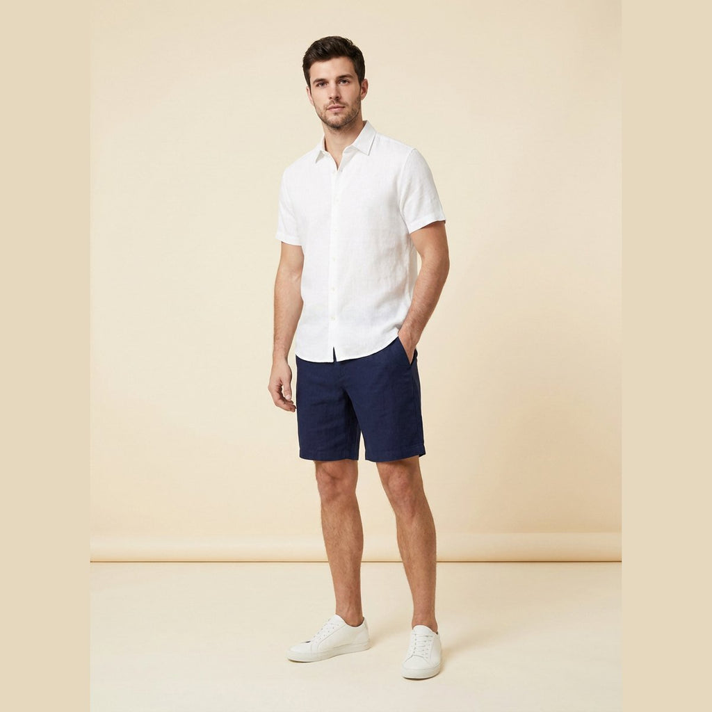 Lino mens linen shorts dark blue