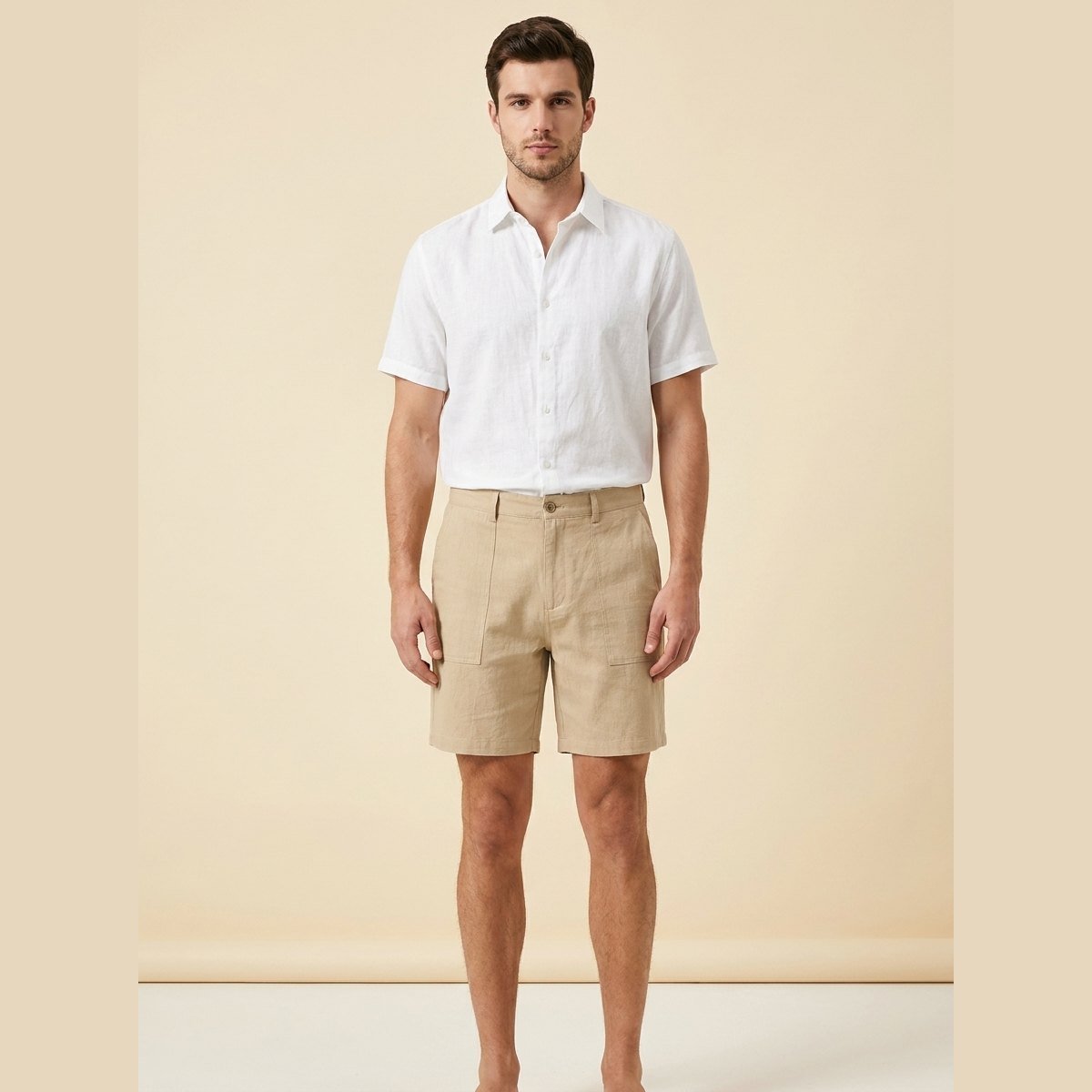 Lino mens linen shorts khaki