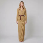 Luna long sleeve maxi dress lapel khaki