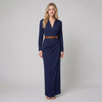 Luna long sleeve maxi dress lapel navy
