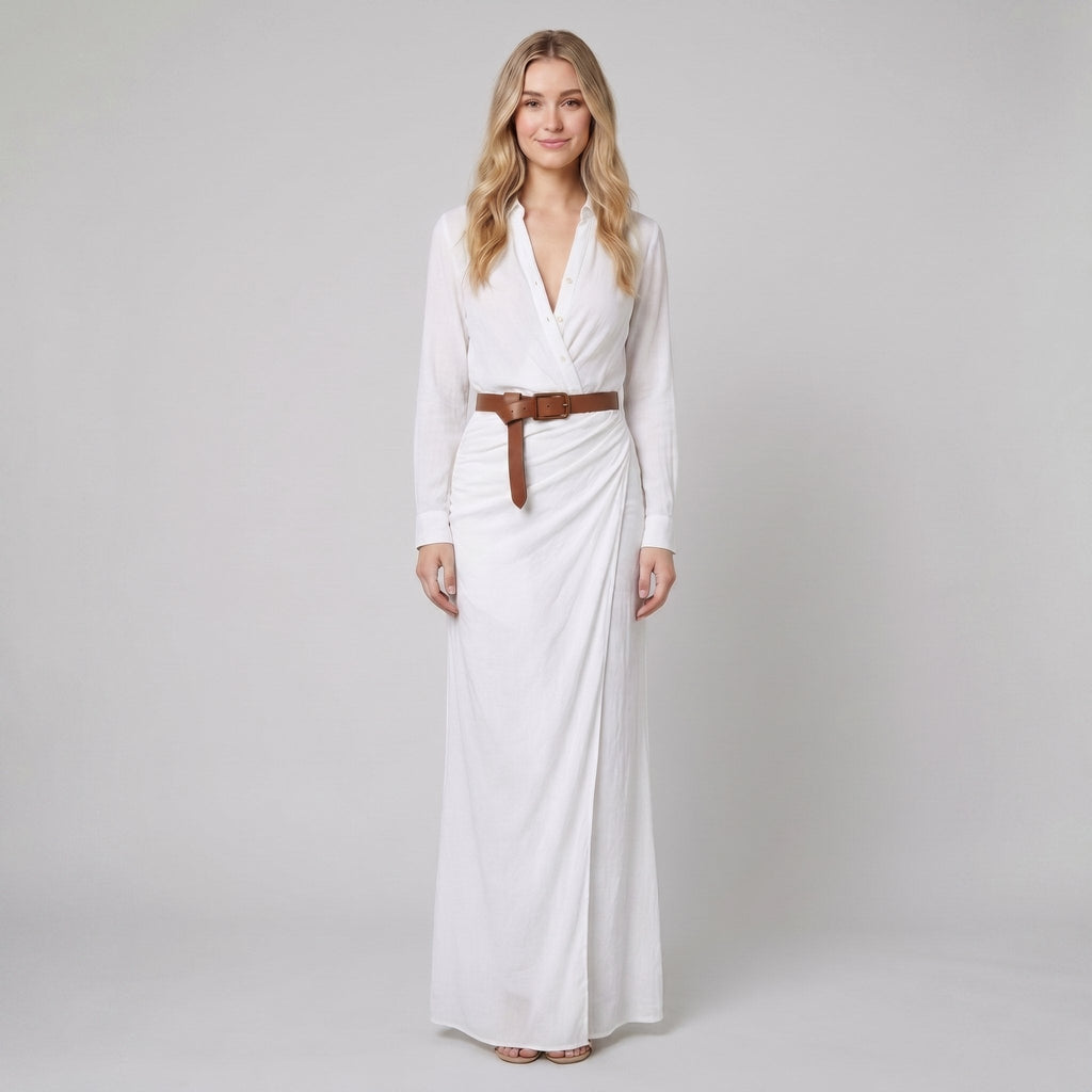 Luna long sleeve maxi dress lapel white