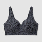 Black leopard wireless V-neck bra flat-lay