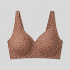 Brown leopard wireless V-neck bra flat-lay