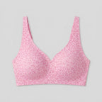 Pink leopard wireless V-neck bra flat-lay