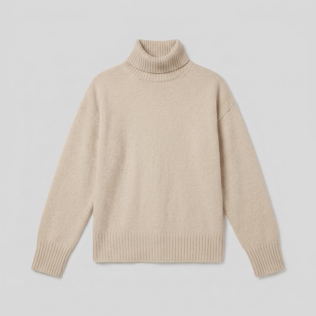 Luxe turtleneck sweater product flat-lay