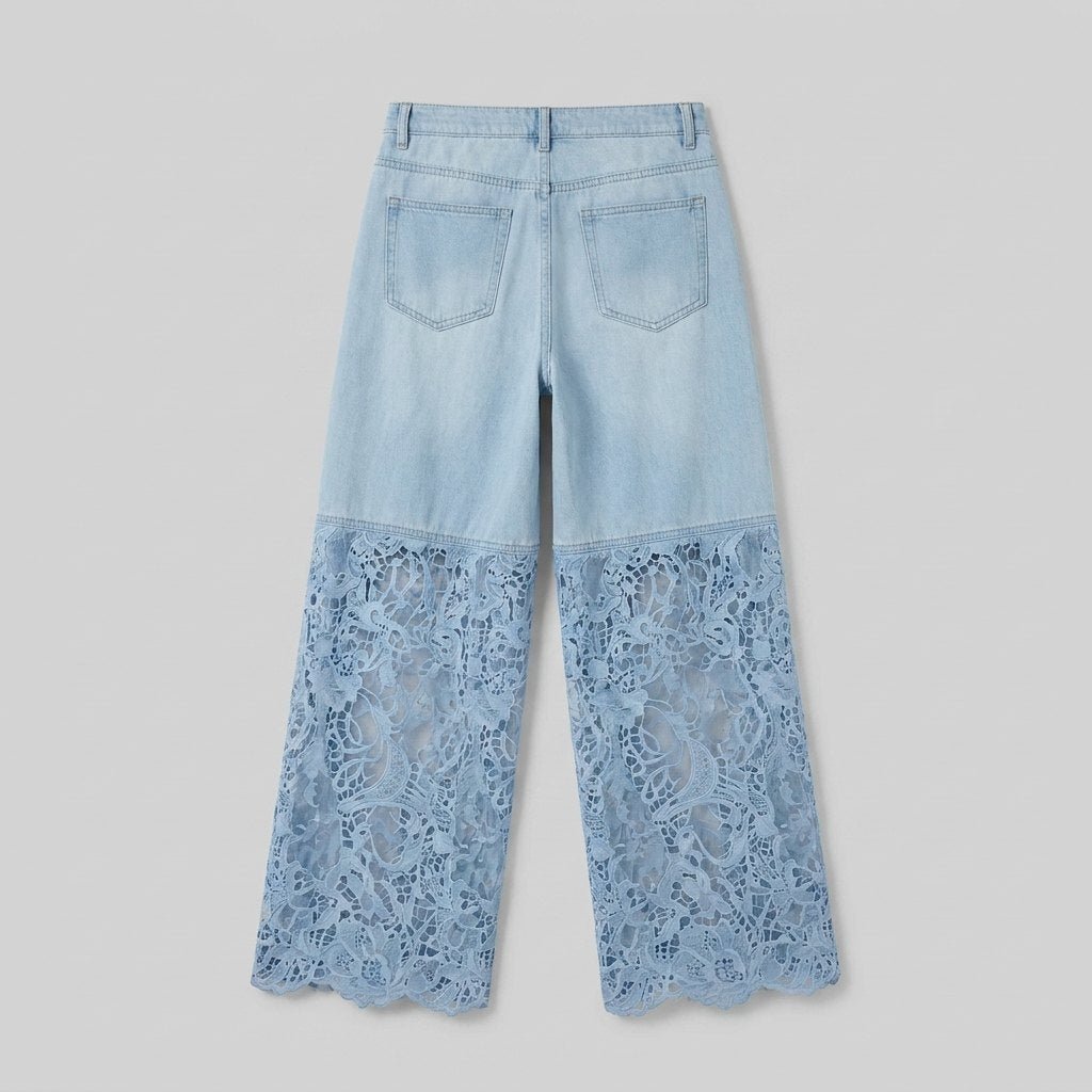 Luxe wide-leg denim jeans, back flat-lay