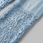 Luxe jeans lace insert fabric close-up