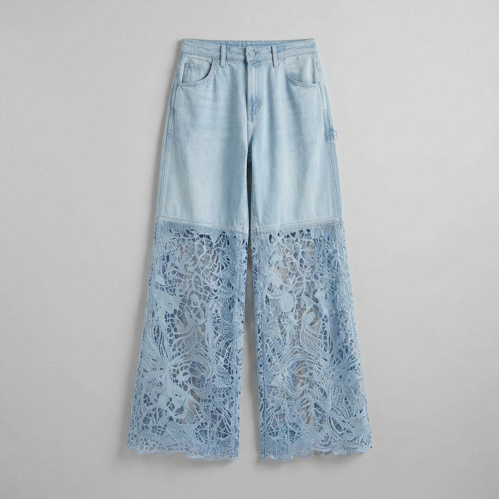 Luxe wide-leg denim jeans, flat-lay