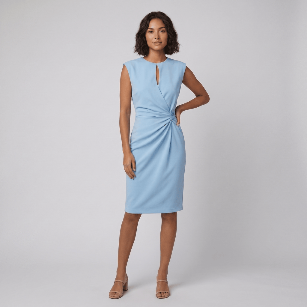 Mara Chic azure blue keyhole twist waist midi dress