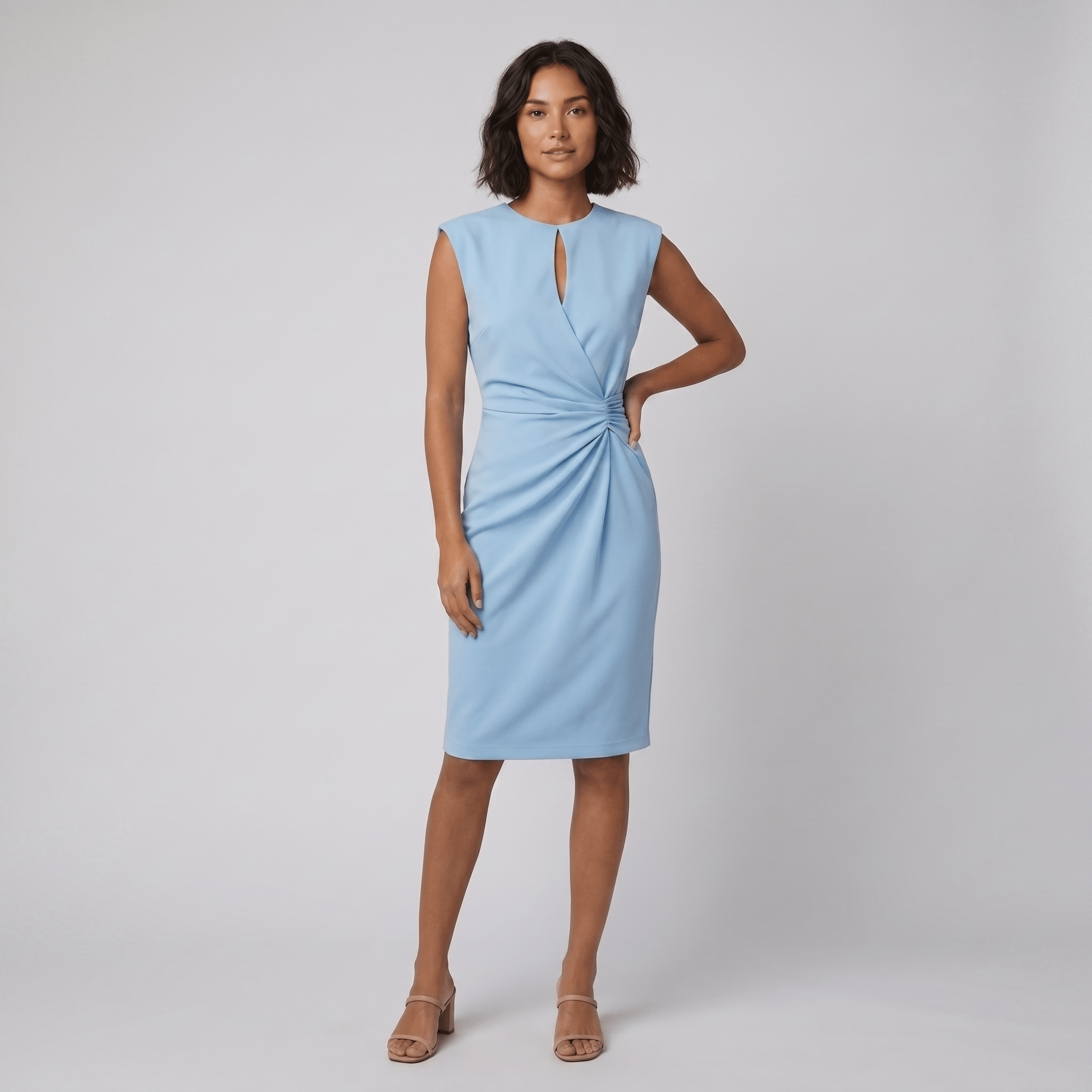 Mara Chic azure blue keyhole twist waist midi dress