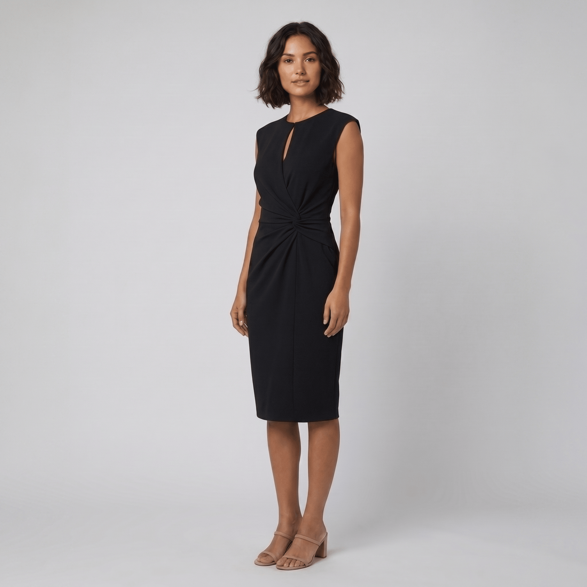 Mara Chic black keyhole twist waist midi dress