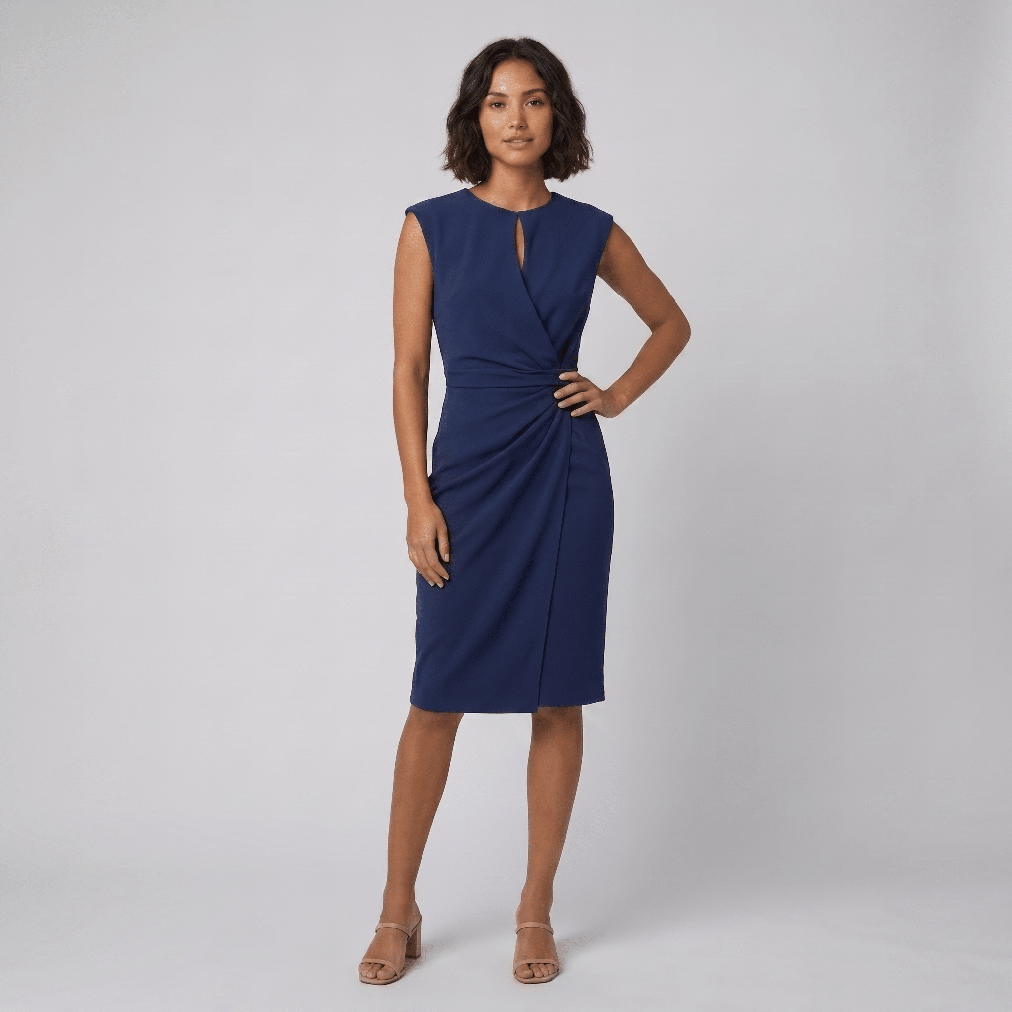 Mara Chic navy blue keyhole twist waist midi dress