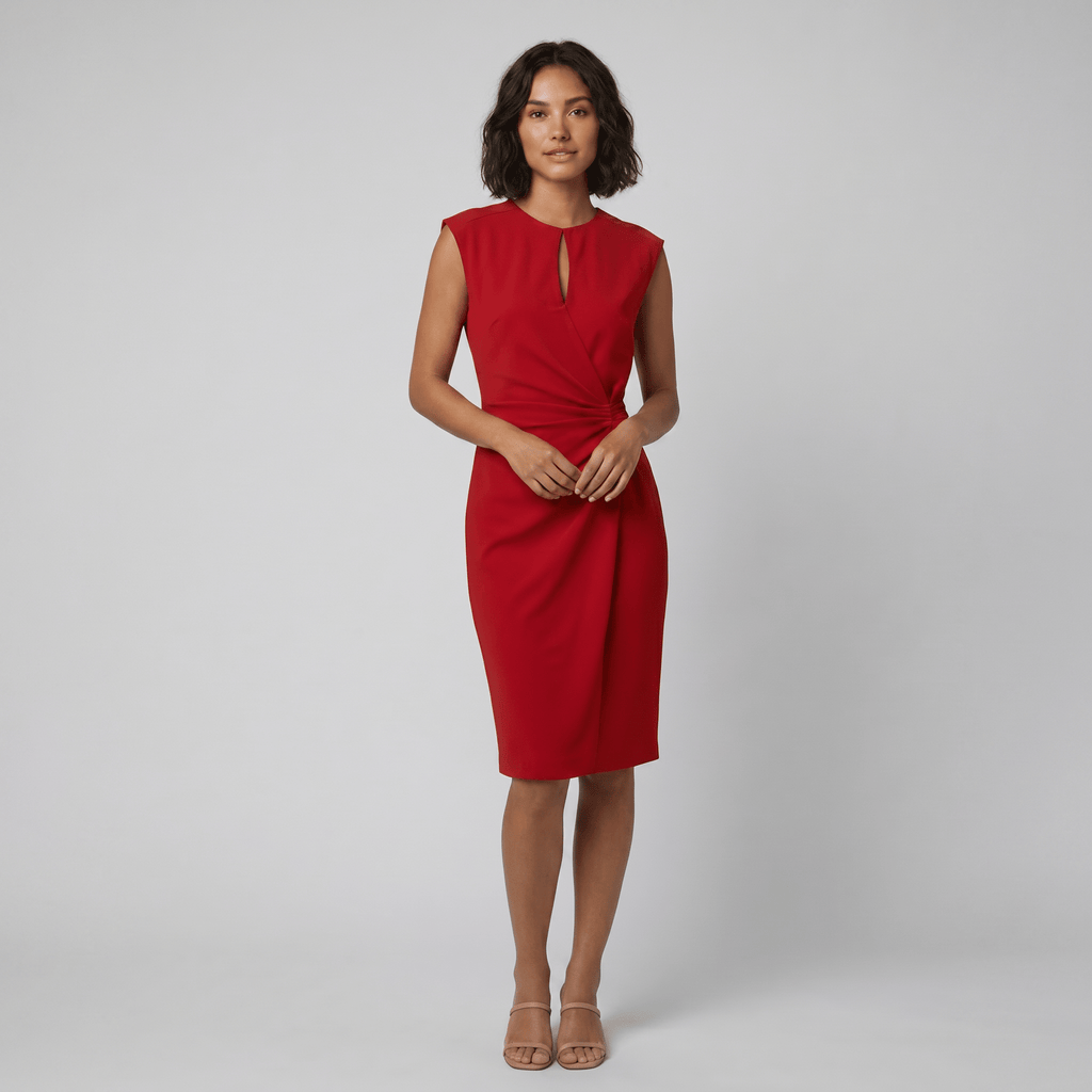 Mara Chic red keyhole twist waist midi dress