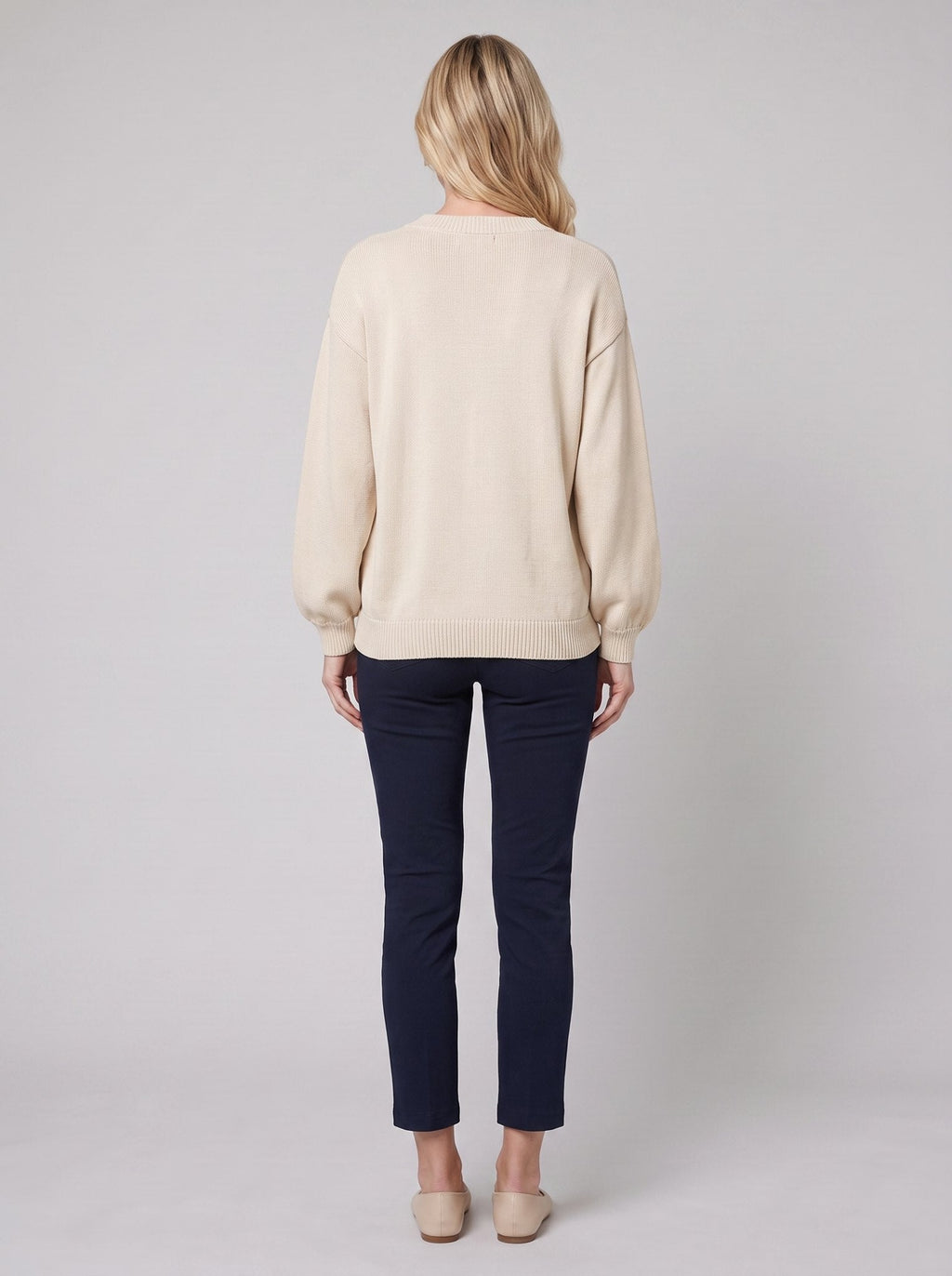MARGOT cotton cardigan in beige, back view