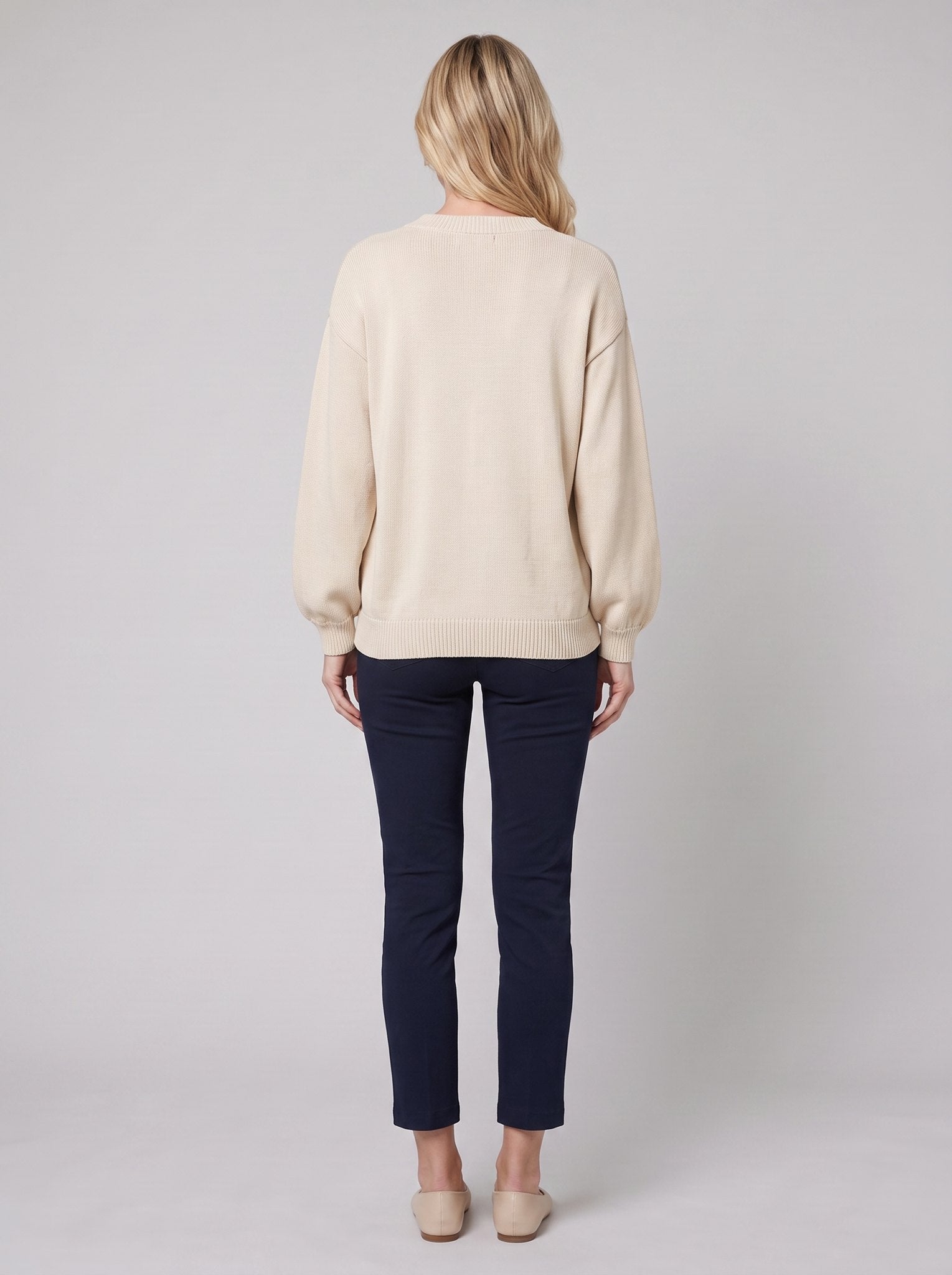 MARGOT cotton cardigan in beige, back view
