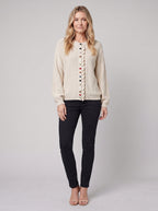 MARGOT cotton cardigan in beige, front view relaxed pose