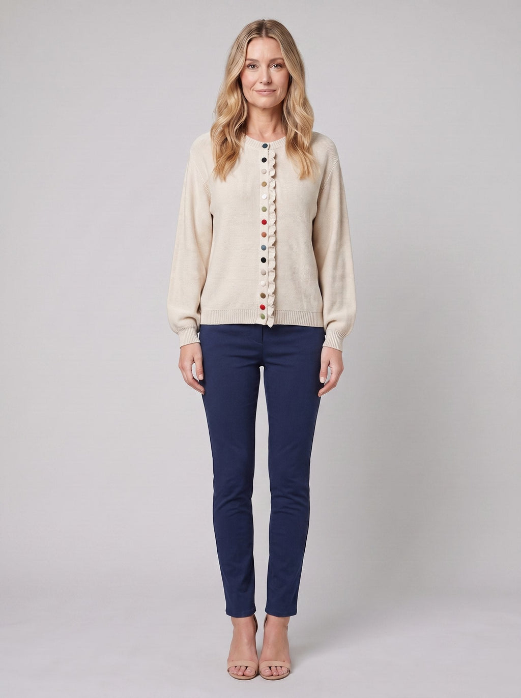 MARGOT cotton cardigan in beige, front view