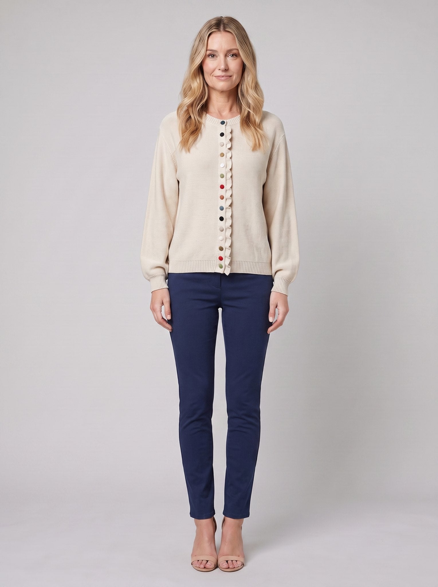 MARGOT cotton cardigan in beige, front view