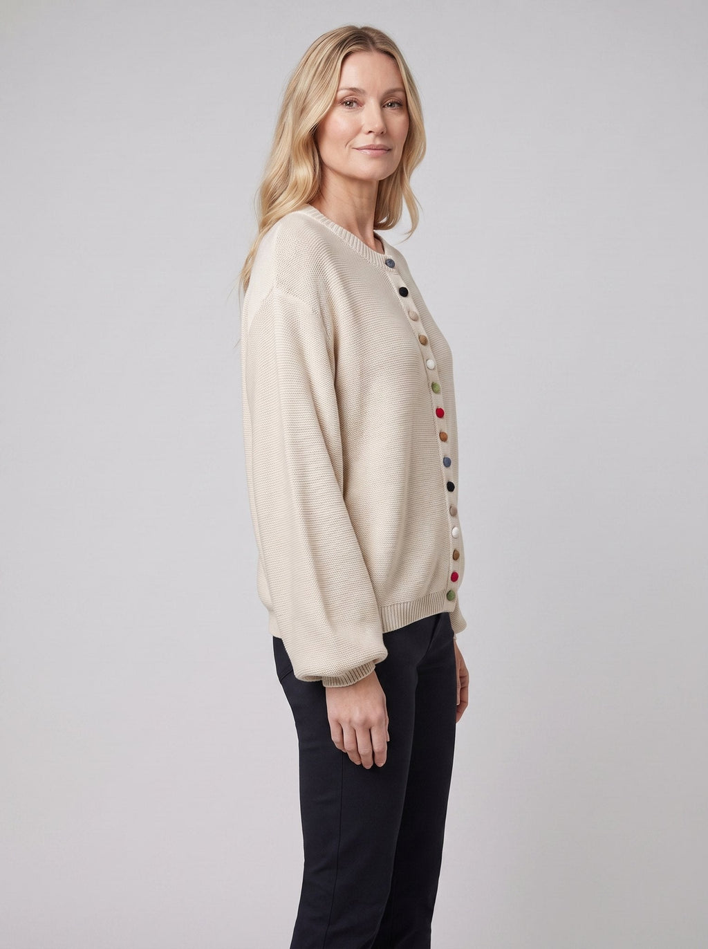 MARGOT cotton cardigan in beige, side view