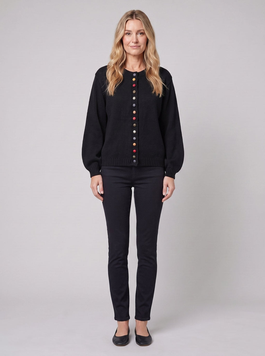 MARGOT cotton cardigan in black, front view