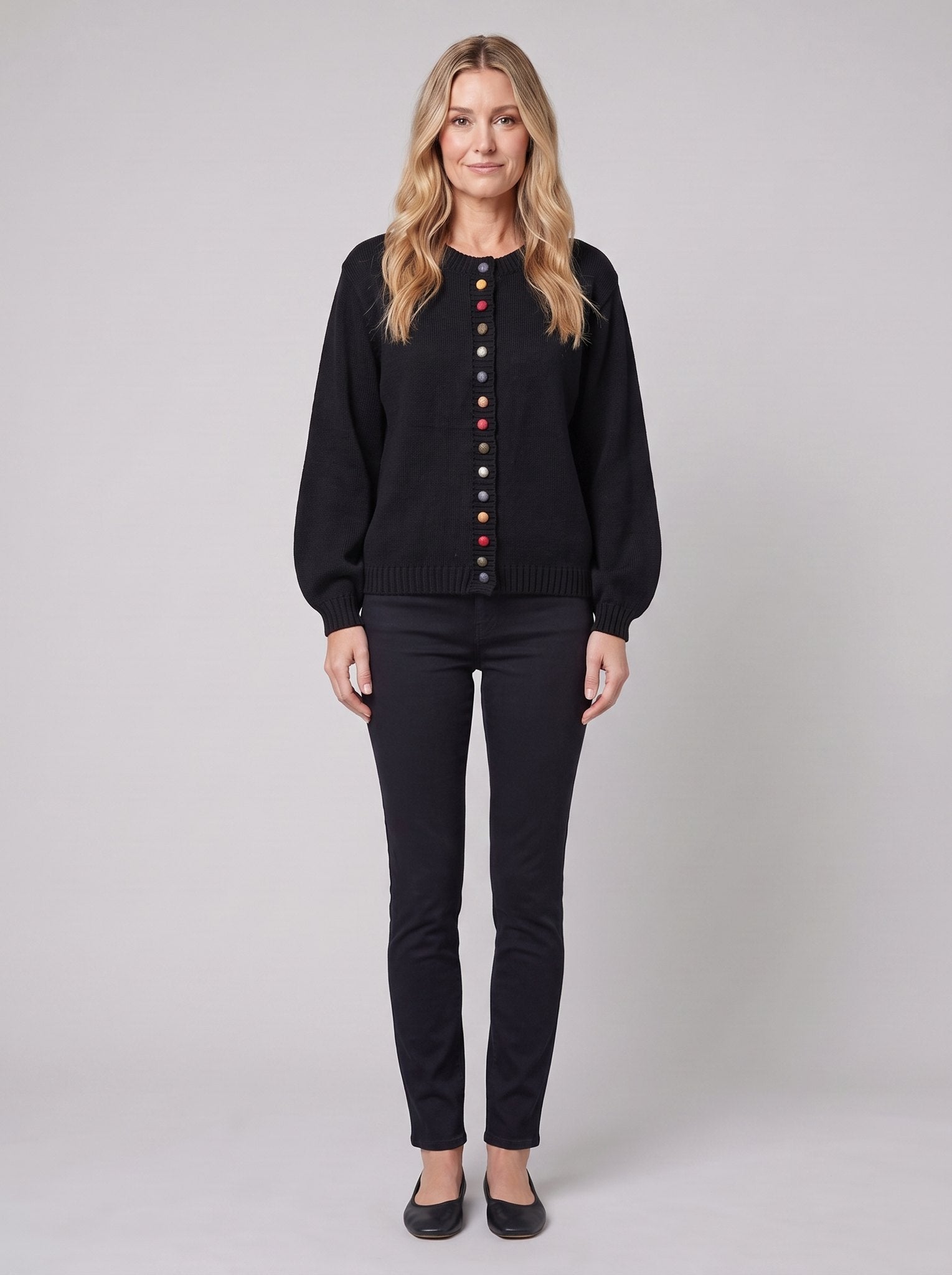 MARGOT cotton cardigan in black, front view