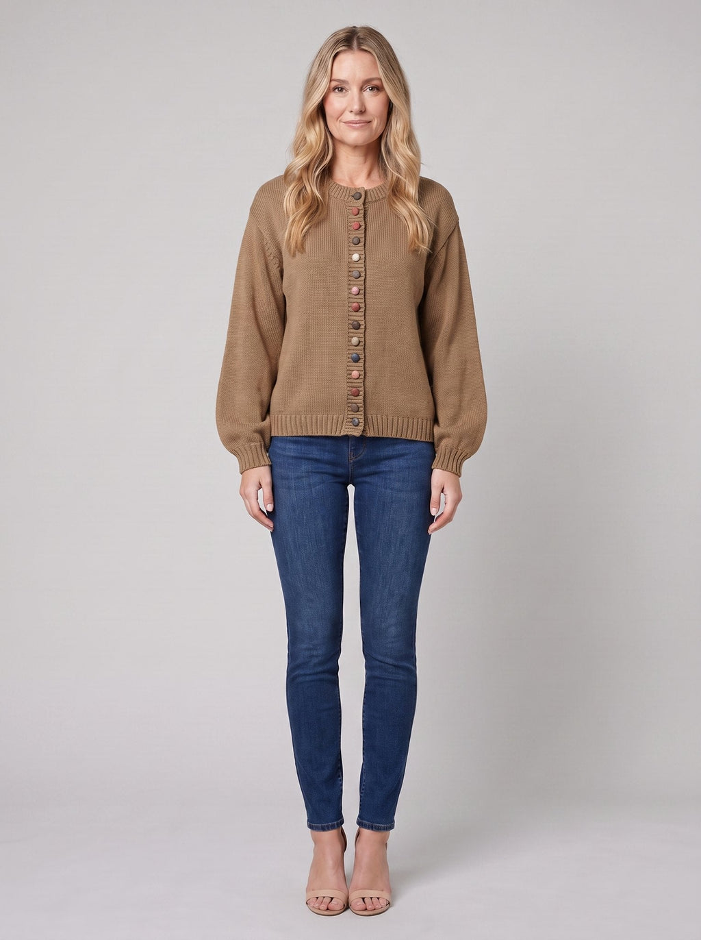 MARGOT cotton cardigan in brown, front view