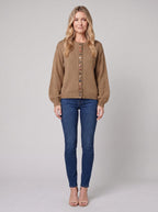 MARGOT cotton cardigan in brown, front view