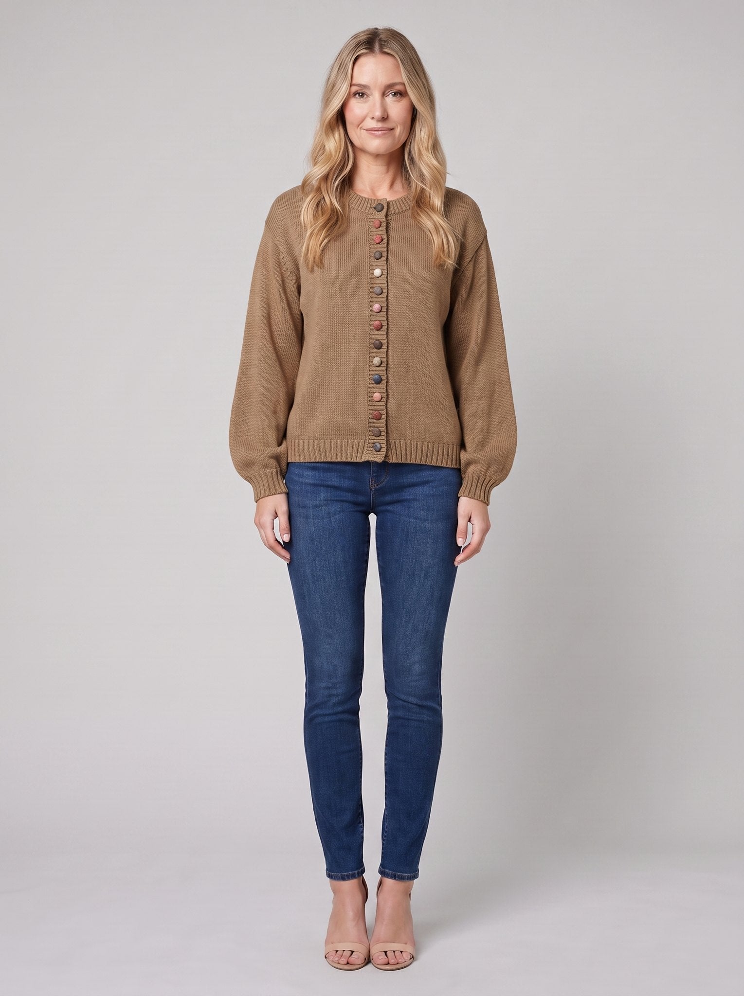 MARGOT cotton cardigan in brown, front view