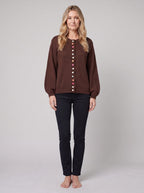 MARGOT cotton cardigan in dark brown, front view