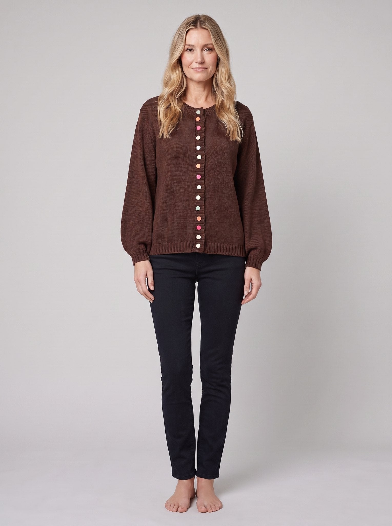 MARGOT cotton cardigan in dark brown, front view