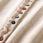 MARGOT cotton cardigan, ruffle placket and multicolor buttons fabric detail