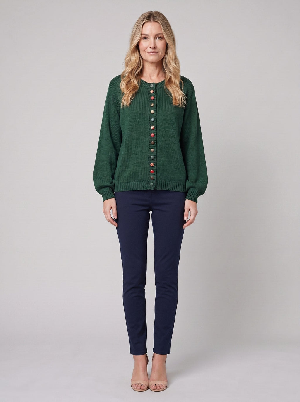MARGOT cotton cardigan in green, front view