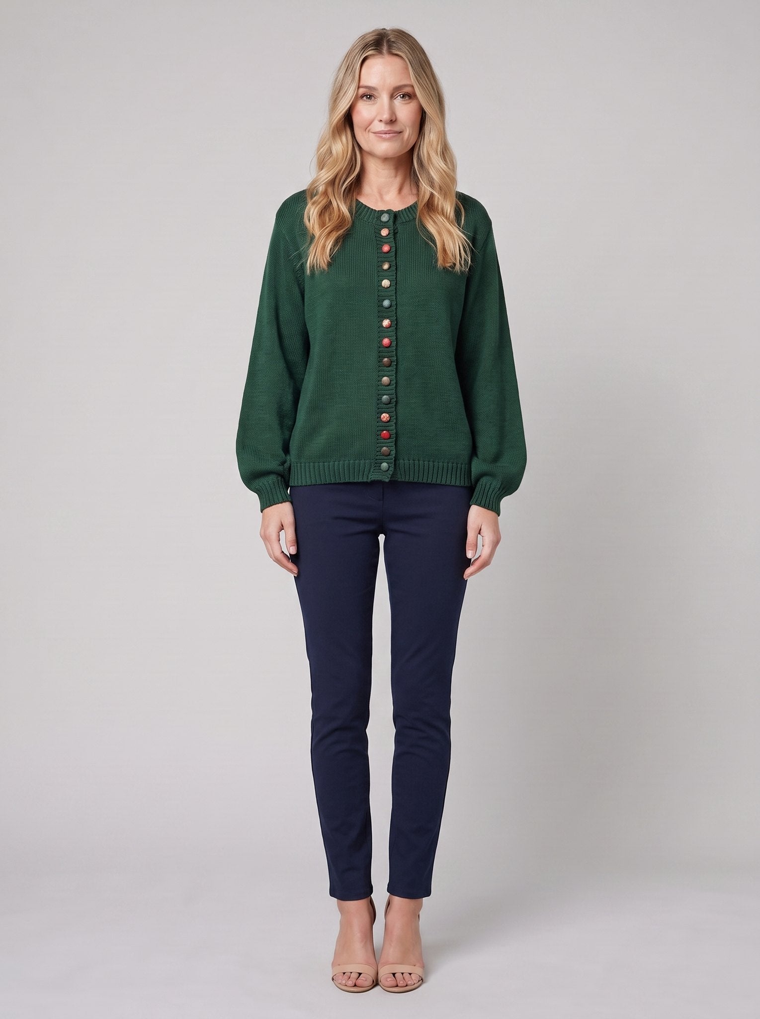 MARGOT cotton cardigan in green, front view