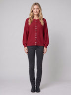 MARGOT cotton cardigan in red, front view