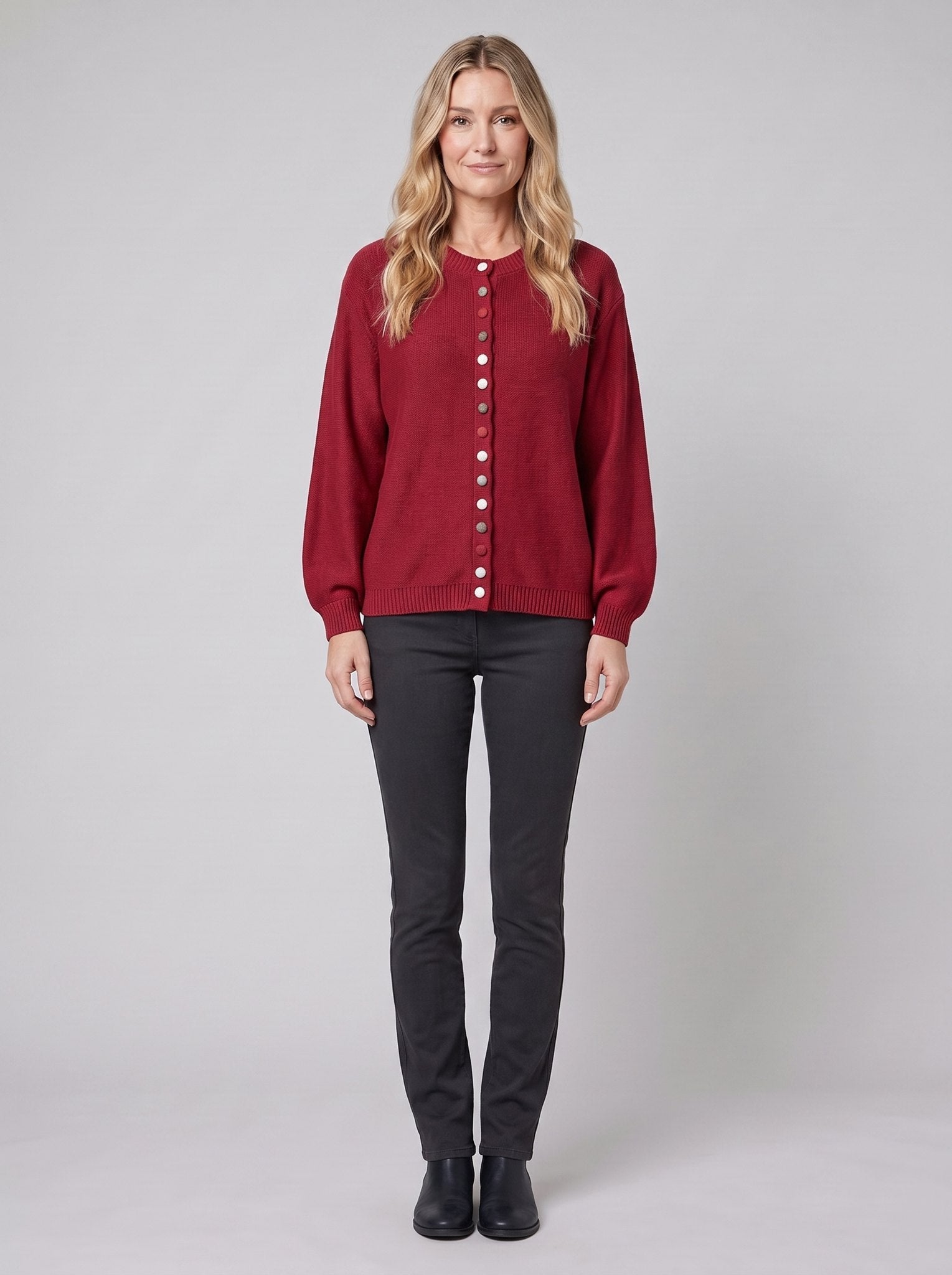 MARGOT cotton cardigan in red, front view