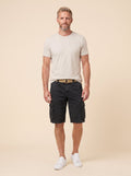 Maverick men's cargo shorts black, front view on model