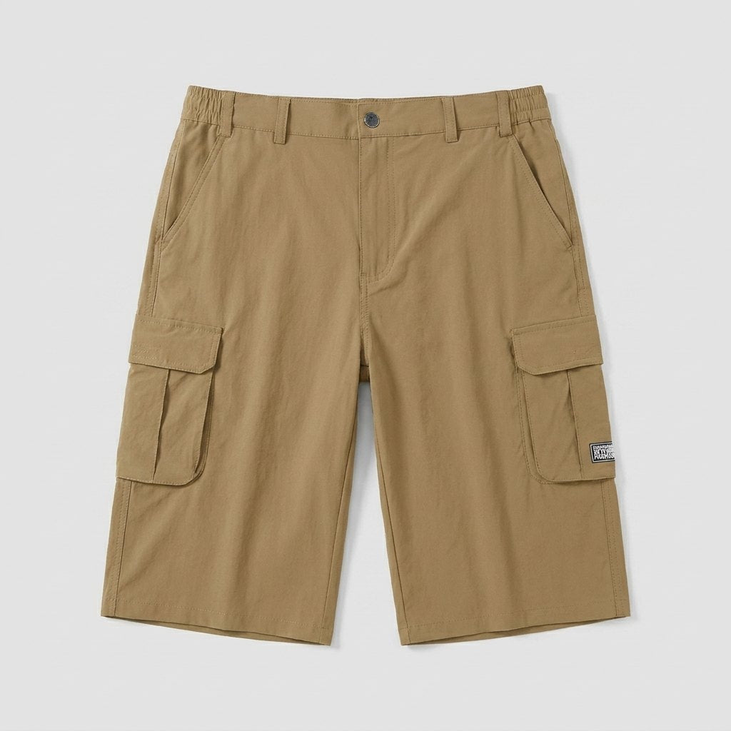 Maverick men's cargo shorts detail flat lay