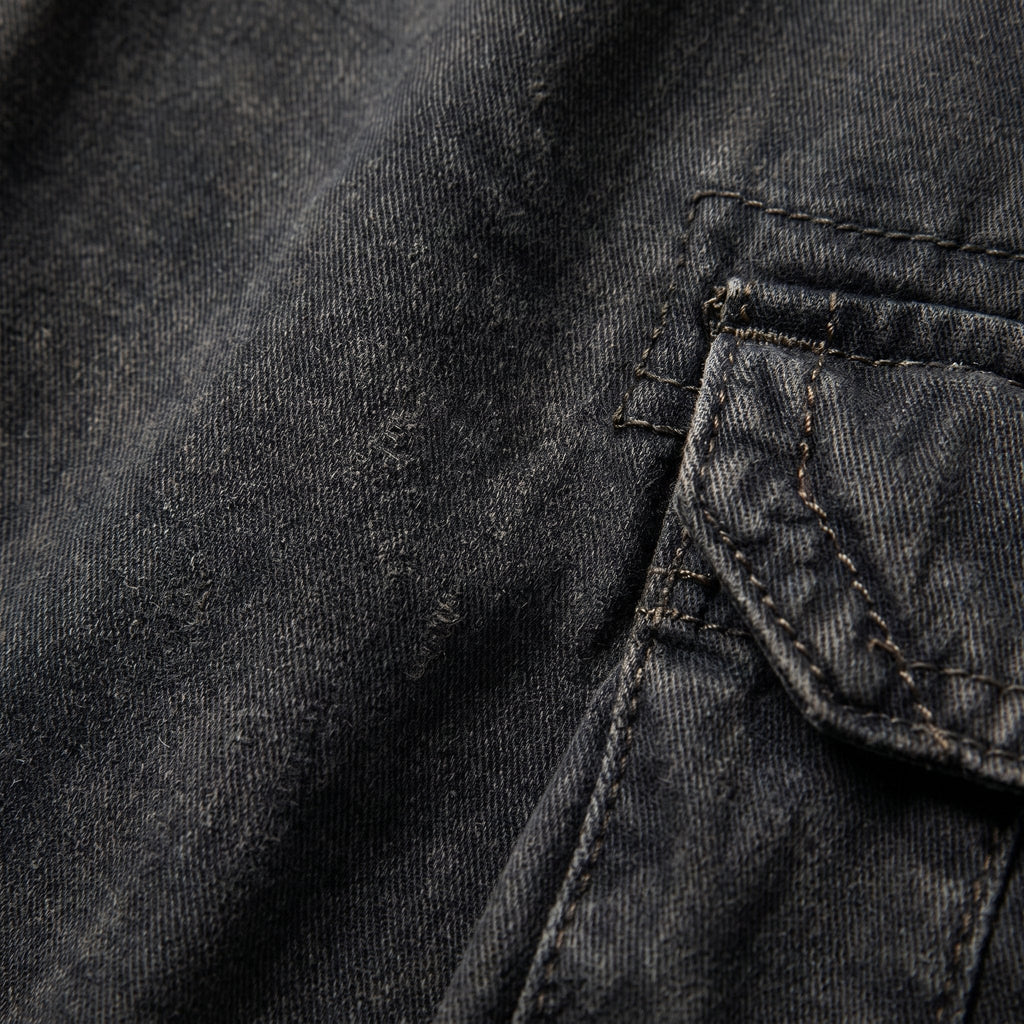 Maverick men's cargo shorts, washed cotton fabric close-up