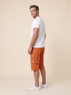 Maverick men's cargo shorts orange on model