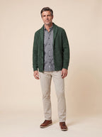 Max comfortable men's cardigan in green, front view