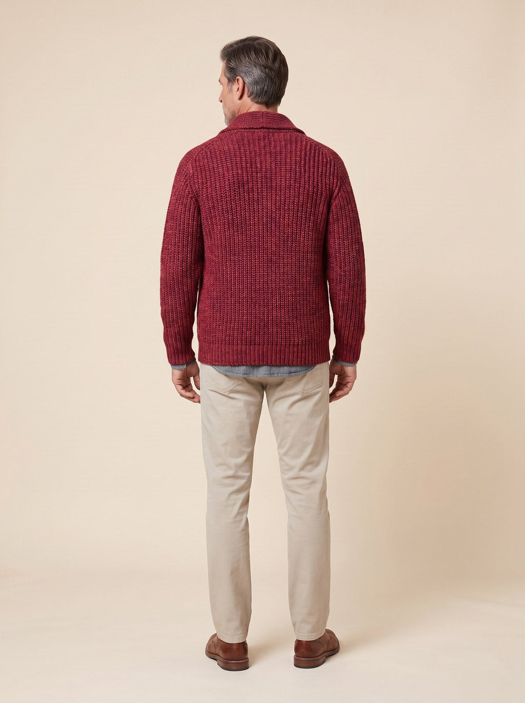 Max comfortable men's cardigan in red, back view