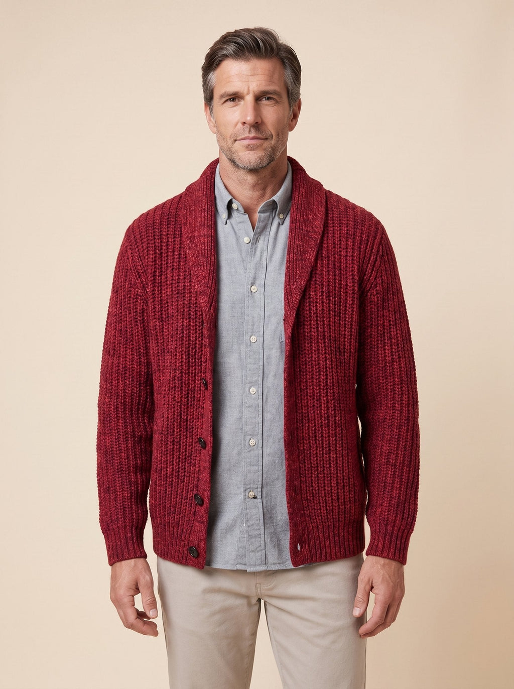 Max comfortable men's cardigan in red, front view