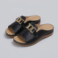 Mela slip-on slide sandals Black with gold buckle