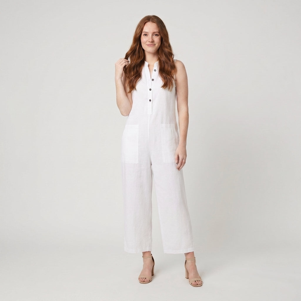 Mila linen jumpsuit white front