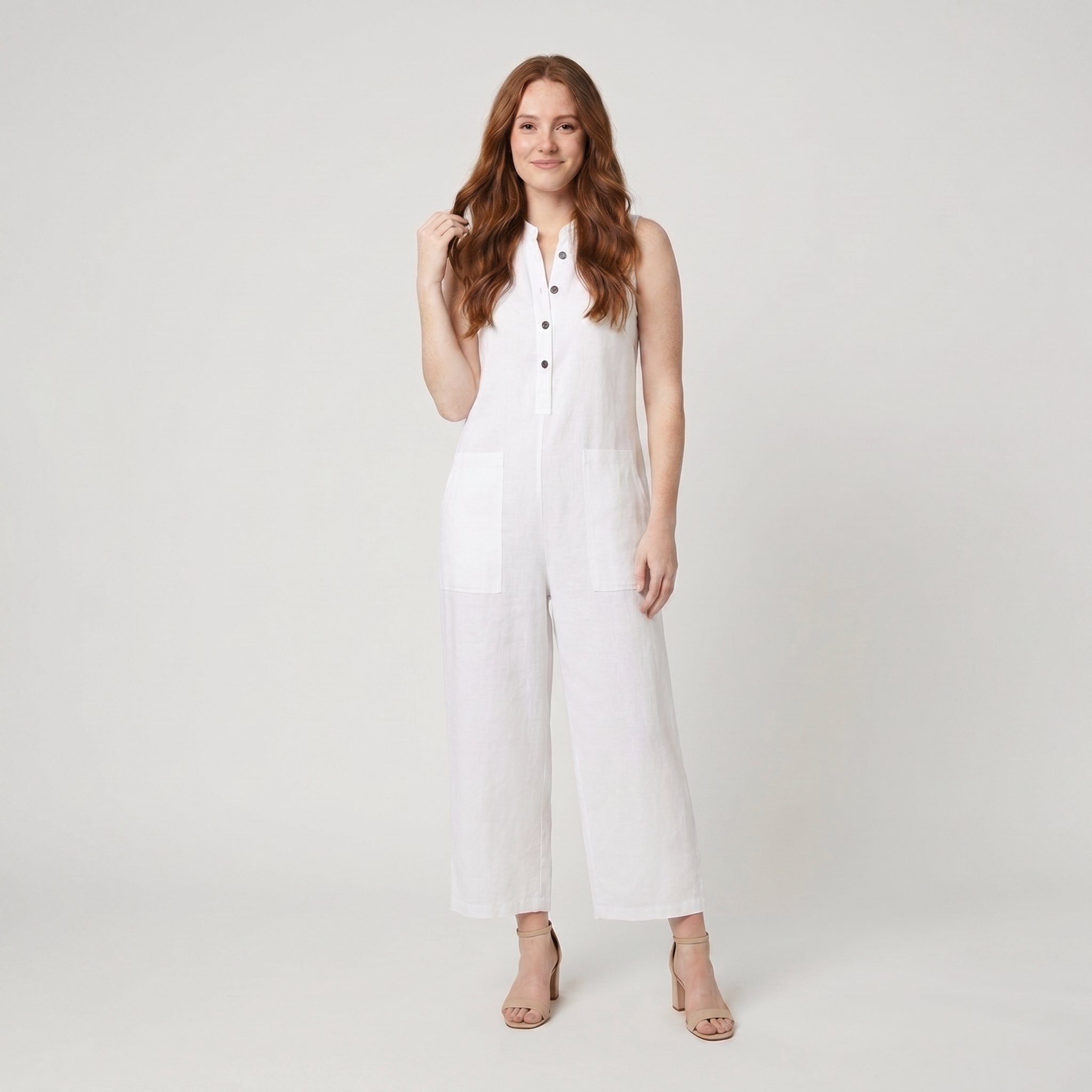 Mila linen jumpsuit white front