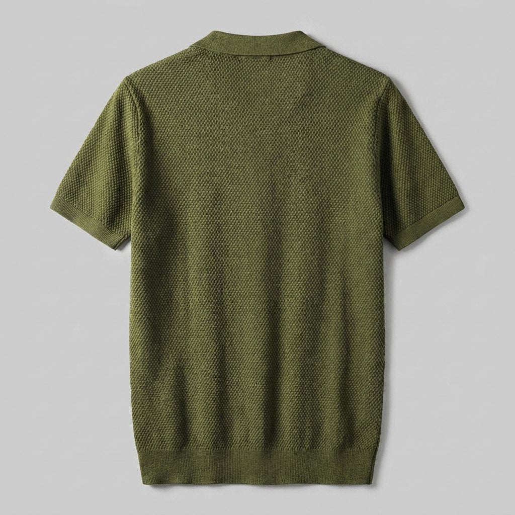 Milo knit polo shirt back view flat-lay