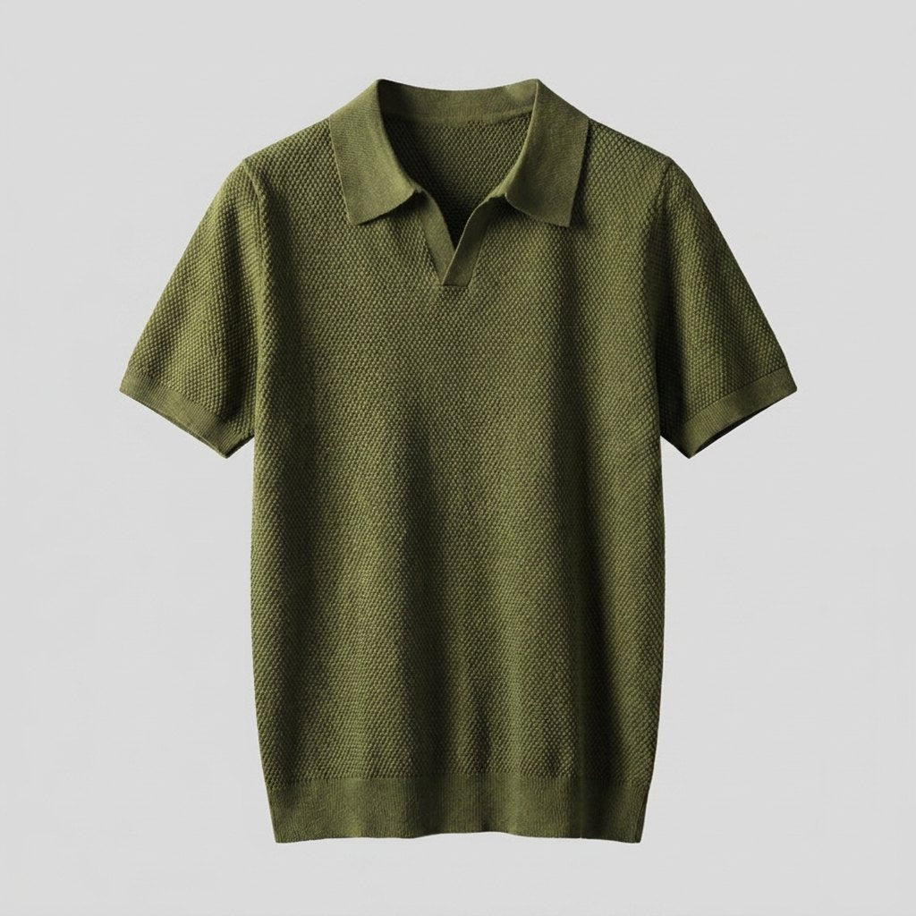 Milo knit polo shirt flat-lay product photo