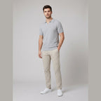 Milo grey textured knit V-neck polo shirt on male model