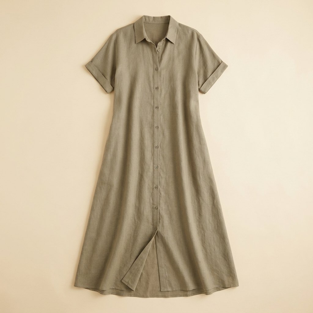 Mira linen shirt dress flat lay beige