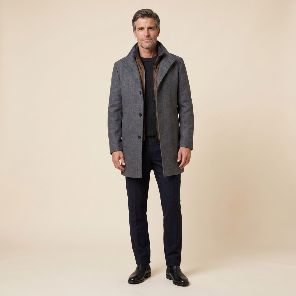 Nelson wool-blend overcoat, grey
